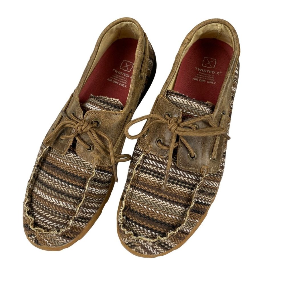 Twisted X Driving Moccasin Boat Shoes Casual Striped Brown Multi Womens SZ 7